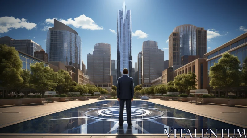 Urban Cityscape with Businessman and Modern Skyscraper AI Image