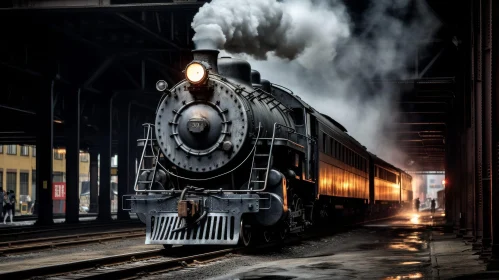 Vintage Steam Locomotive Pulling Passenger Cars