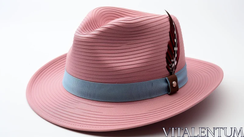 Chic Pink Fedora Hat with Blue Ribbon - Fashion Accessory AI Image