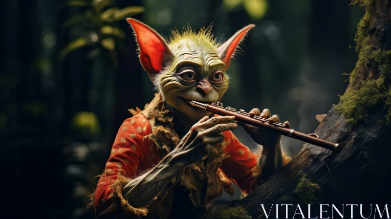 Enchanting Goblin Playing Flute in Forest AI Image