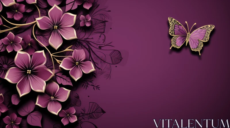 Exquisite Floral Background with Butterfly AI Image