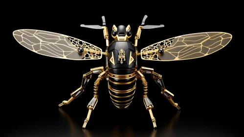 Mechanical Bee 3D Rendering - Black and Gold