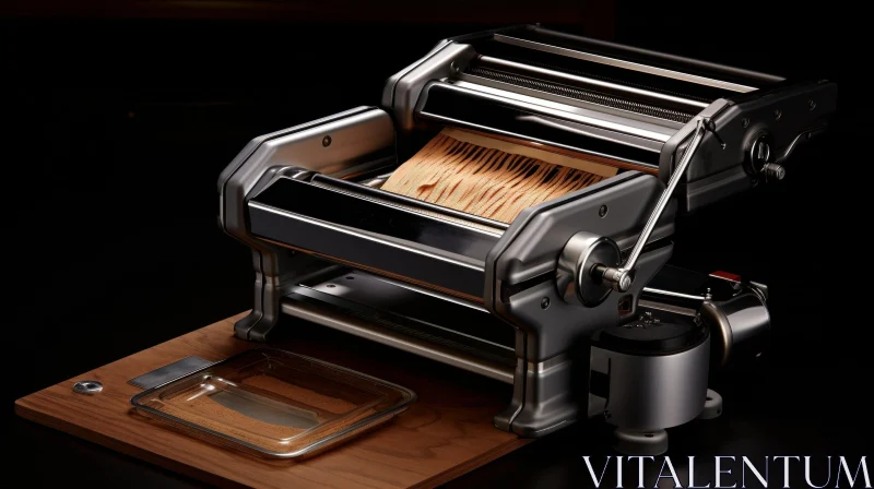 Metal Pasta Maker Machine on Wooden Table AI Image