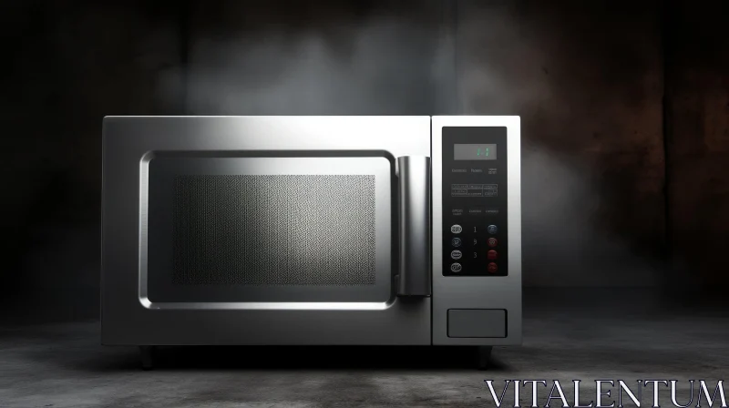 Modern Silver Microwave Oven on Gray Surface AI Image