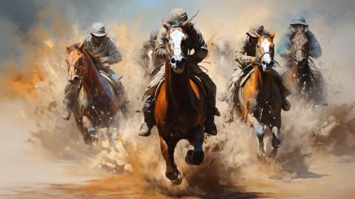 Thrilling Horseback Racing in Desert Landscape