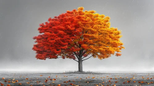 Vivid Tree with Red and Yellow Leaves - Nature Photography