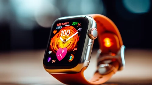 Apple Watch Close-up: Time, Heart Rate, and Activity Display