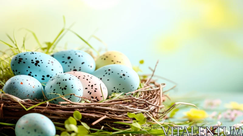 Bird's Nest with Easter Eggs and Moss: Nature's Delight AI Image