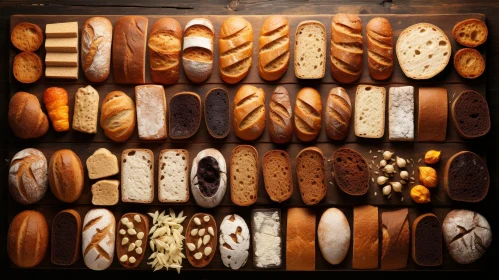Delicious Bread Assortment on Wooden Background