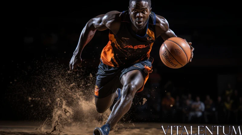 Intense Basketball Player Action Shot AI Image