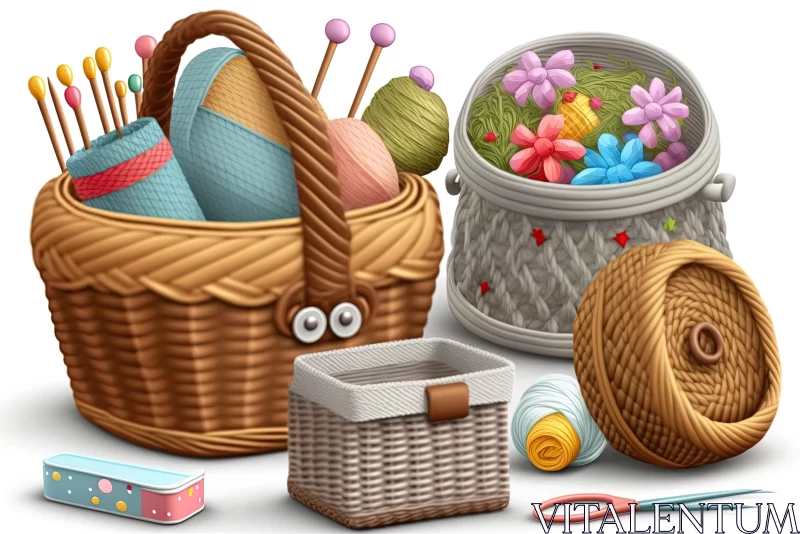 Knitting Tools and Accessories Basket | Realistic and Villagecore Design AI Image