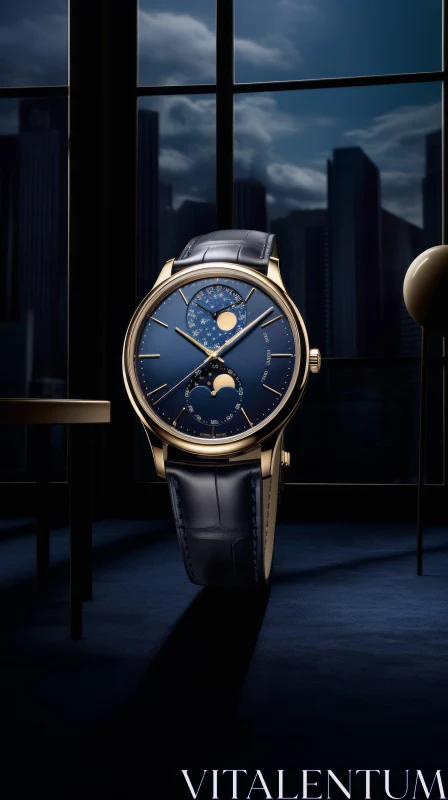 AI ART Luxury Gold Wristwatch with Blue Dial