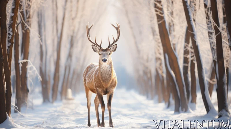 AI ART Majestic Deer in Snowy Forest