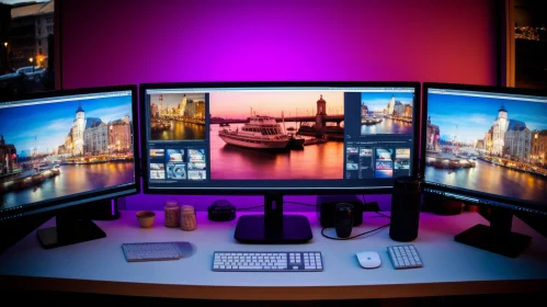 Night Cityscape on Computer Desk