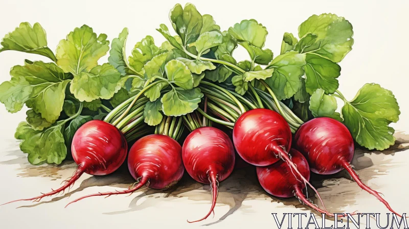 Red Radishes Watercolor Painting - Artistic Vegetable Illustration AI Image