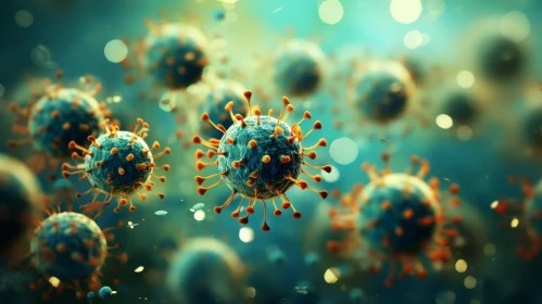 3D Virus Illustration - Pathogen Floating in Blue-Green Background