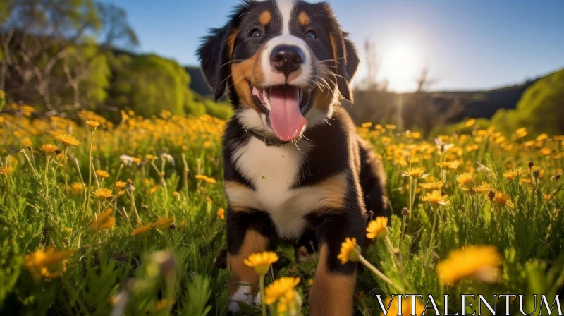 Adorable Bernese Mountain Dog Puppy in Flower Field AI Image