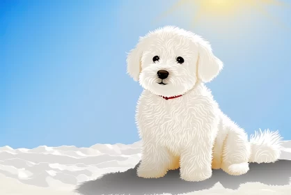 Captivating Illustration of a White Puppy in Sunshine