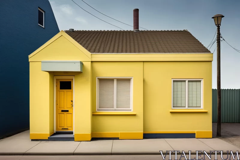Captivating Yellow House with Blue Window | Contemporary Architecture AI Image