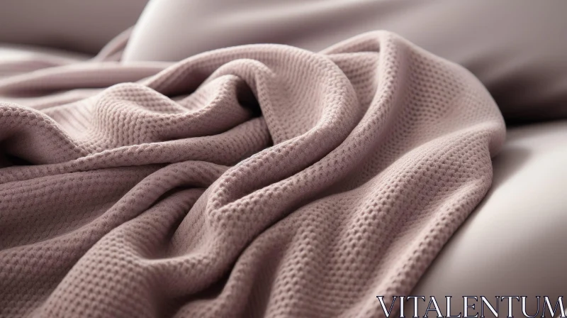 Cozy Pink Waffle Blanket on Beige Sofa AI Image