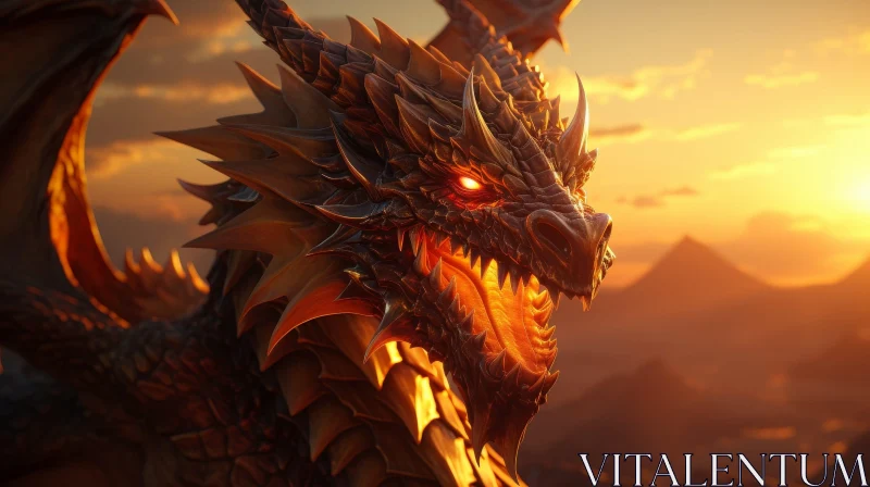 Dragon's Head Digital Painting - Fantasy Fire Creature Artwork AI Image