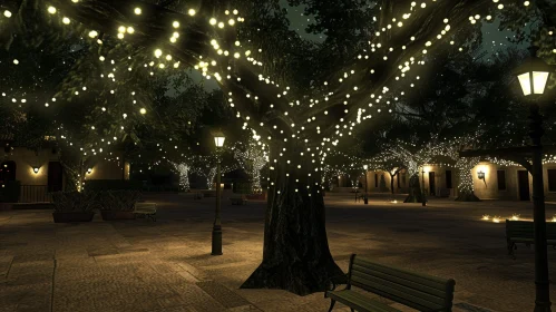 Enchanting Night Scene of a Town Square