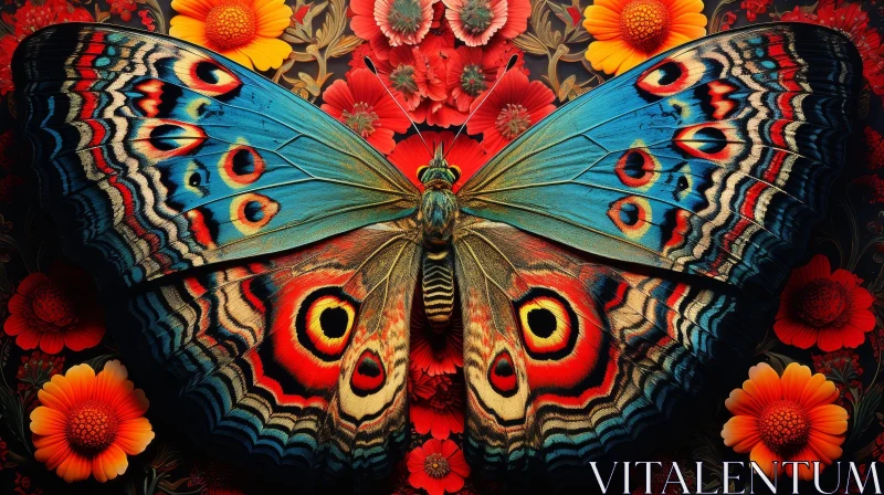 Exquisite Butterfly Painting with Flowers AI Image