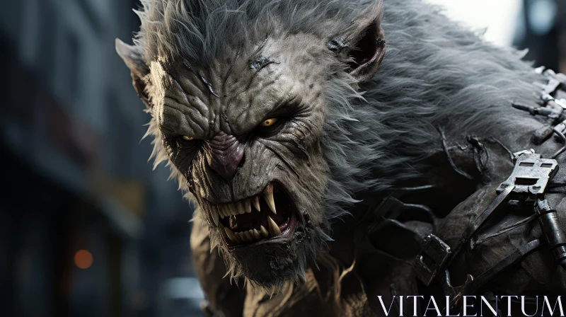 Fierce Werewolf Close-Up in City Street AI Image