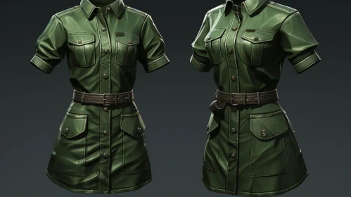 Green Military-Style Dress 3D Rendering