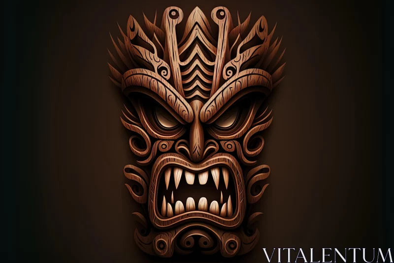 Intricate Tiki Mask on Dark Background | Traditional Oceanic Art AI Image