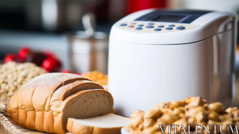 Modern Kitchen Bread Maker with Sliced Bread and Nuts AI Image