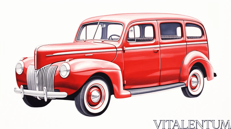 Old Time Red Car with White Body - Hyper-Realistic Animal Illustration AI Image