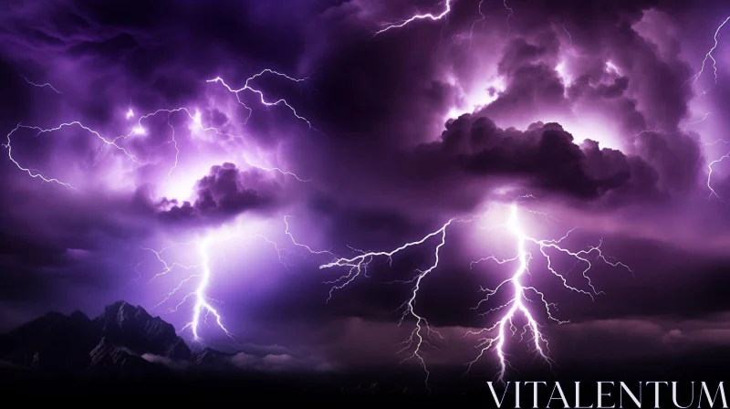 Powerful Lightning Storm Over Mountain Range AI Image