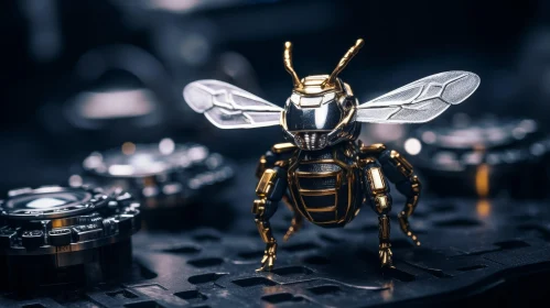 Steampunk Bee 3D Rendering - Metal and Gold Color Scheme
