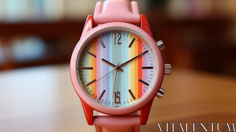 AI ART Stylish Rainbow Dial Wristwatch with Pink Strap
