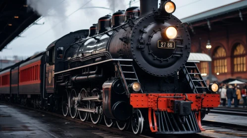 Vintage Black Steam Locomotive with Red Details