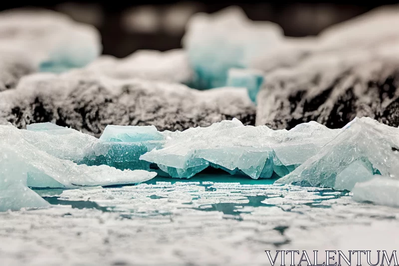 Captivating Ice Chunks on Water | Light Turquoise & Dark White AI Image