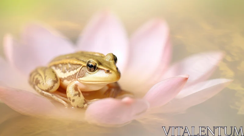 Close-up Frog on Pink Water Lily AI Image