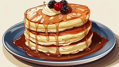 Delicious Pancakes with Syrup and Berries - Digital Illustration