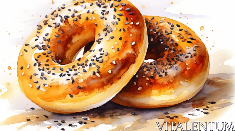 AI ART Delicious Watercolor Bagel Painting
