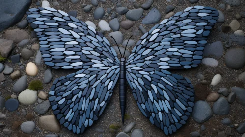 Exquisite Butterfly Pebble Art Close-up