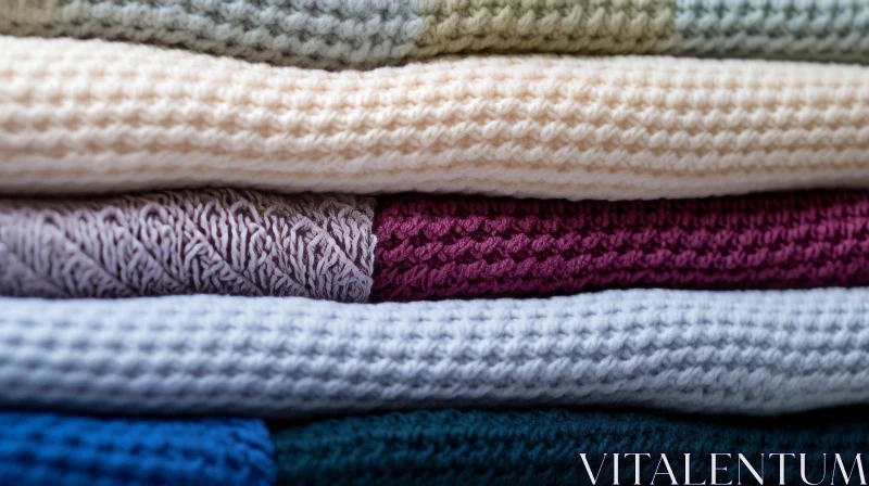 AI ART Knitted Sweaters Stack - Colorful Collection on White Background