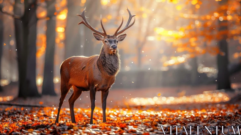 Majestic Red Deer in Enchanting Forest AI Image