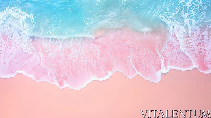 Pink Sand Beach and Blue Water Close-Up AI Image