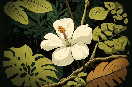 Rainforest Flower Illustration with High-Contrast Shading