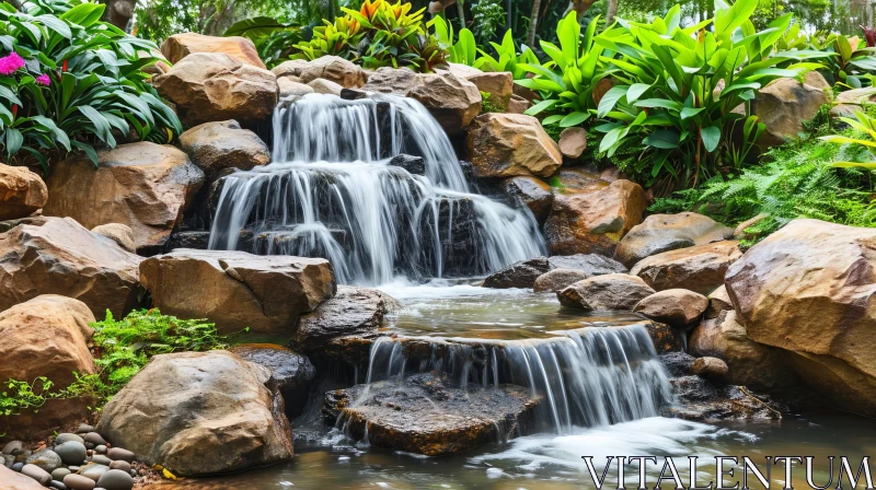 Serene Waterfall in Tropical Garden AI Image