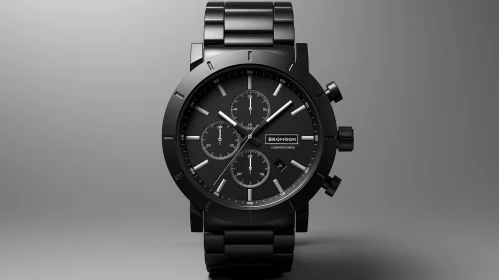 Stylish Black 3D Wristwatch - Gray Background