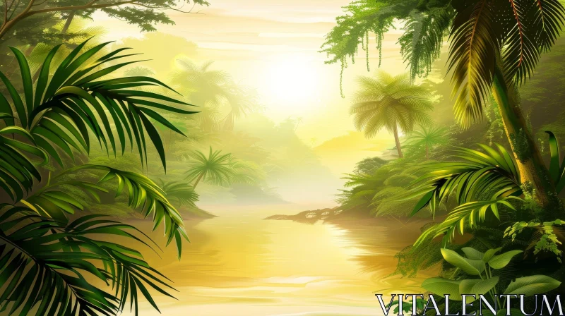 Tranquil Jungle Landscape with River AI Image