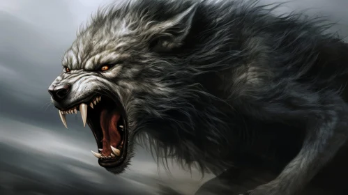 Werewolf Digital Painting Howling at Moon