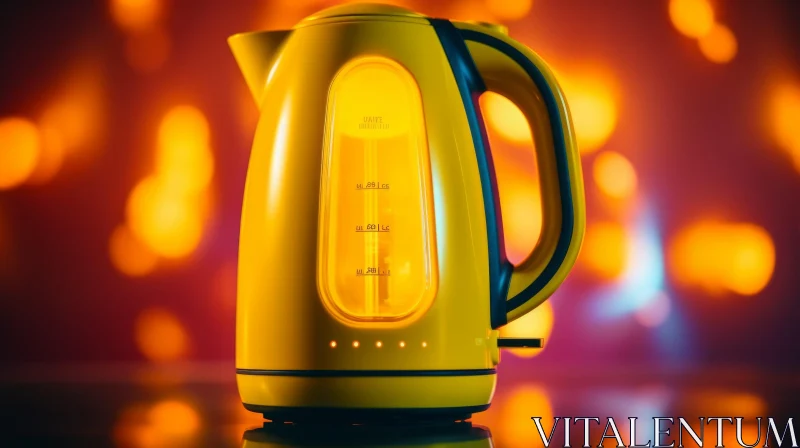 AI ART Yellow Electric Kettle on Glass Surface - Kitchen Appliance